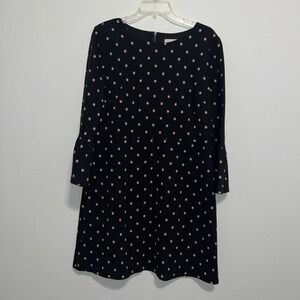 LOFT‎ Women's Black W Pink White Burst Knit Long Sleeve Shift Dress Size 14